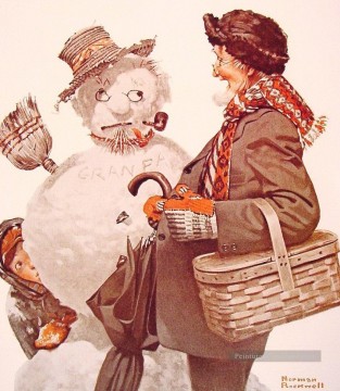 pere - grand père et bonhomme de neige 1919 Norman Rockwell